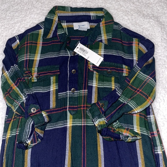 Flannel Plaid Navy two pocket long sleeve dress. Size 6. - Picture 2 of 6